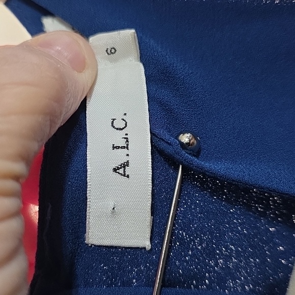 A.L.C. Women's Blouse Navy Lined Sleeveless Pin Bar Snap V Neck Sz 6 EUC - Picture 2 of 9
